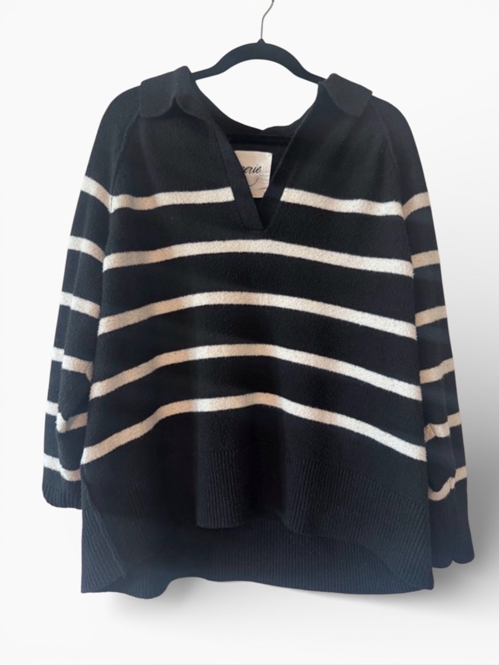 Aerie Black & White Striped Collared Sweater